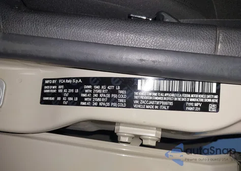 2015 Jeep Renegade Latitude from USA, damaged, VIN ZACCJABT9FPB99785